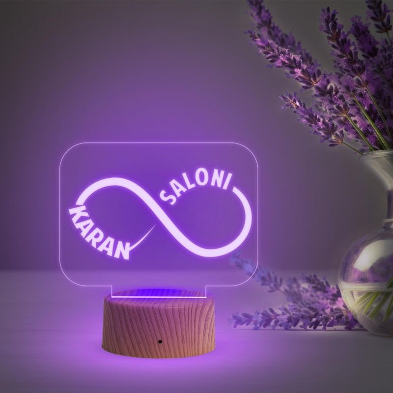 Infinity Shape Night Lamp with Multicolored Light Customized Name & Date Gift for Wife Husband Girlfriend Gift for Couple Anniversary, Wedding