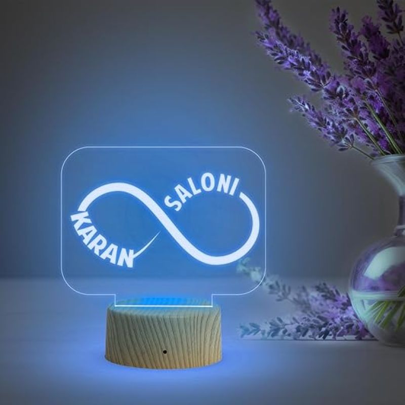 Infinity Shape Night Lamp with Multicolored Light Customized Name & Date Gift for Wife Husband Girlfriend Gift for Couple Anniversary, Wedding