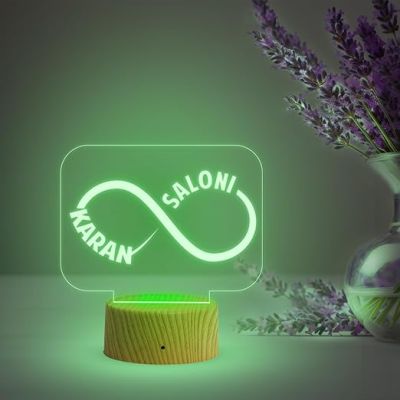 Infinity Shape Night Lamp with Multicolored Light Customized Name & Date Gift for Wife Husband Girlfriend Gift for Couple Anniversary, Wedding