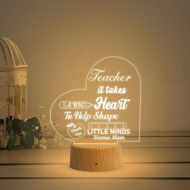Teacher Night Lamp with Warm White Light Customized with Name Thankyou Gift for Teacher Teacher Appreciation Gift
