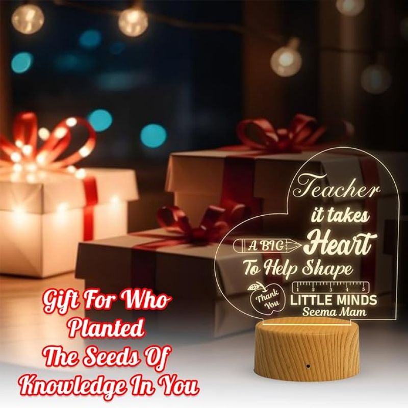Teacher Night Lamp with Warm White Light Customized with Name Thankyou Gift for Teacher Teacher Appreciation Gift