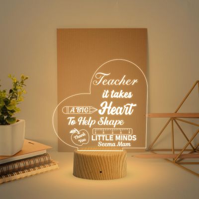 Teacher Night Lamp with Warm White Light Customized with Name Thankyou Gift for Teacher Teacher Appreciation Gift