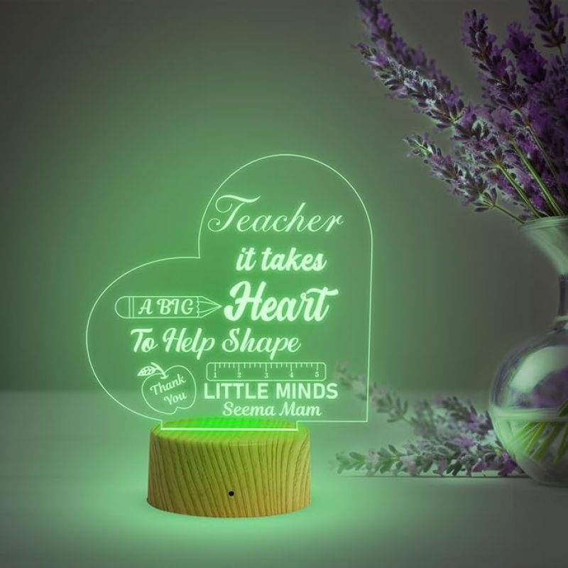 Teacher Night Lamp with Multicolored Light Customized with Name Thankyou Gift for Teacher Teacher Appreciation Gift