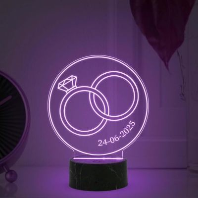 3D Illusion Engagement Ring Night Lamp with Multicolored Light Customized with Date Gifts for fiancée