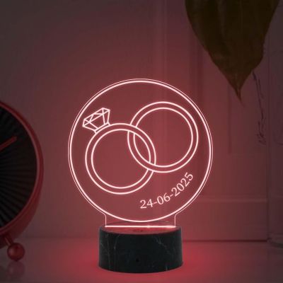 3D Illusion Engagement Ring Night Lamp with Multicolored Light Customized with Date Gifts for fiancée