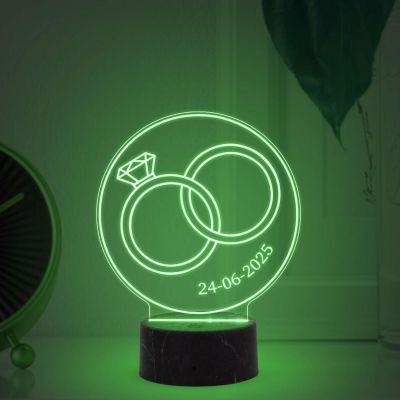 3D Illusion Engagement Ring Night Lamp with Multicolored Light Customized with Date Gifts for fiancée