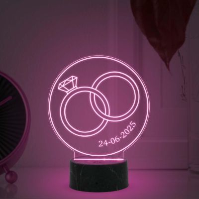 3D Illusion Engagement Ring Night Lamp with Multicolored Light Customized with Date Gifts for fiancée