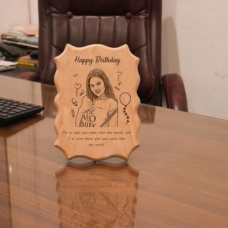 Happy Birthday Engraved Wooden Plaque Customized Photo & Messages Birthday Gifts for Girlfriend, Wife, Sister