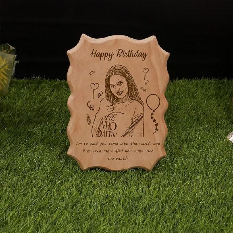 Happy Birthday Engraved Wooden Plaque Customized Photo & Messages Birthday Gifts for Girlfriend, Wife, Sister