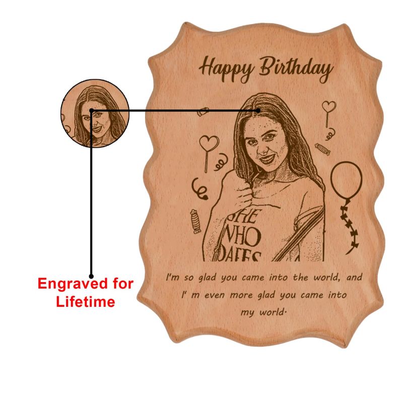 Happy Birthday Engraved Wooden Plaque Customized Photo & Messages Birthday Gifts for Girlfriend, Wife, Sister