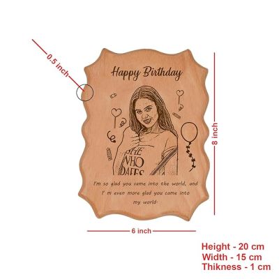 Happy Birthday Engraved Wooden Plaque Customized Photo & Messages Birthday Gifts for Girlfriend, Wife, Sister