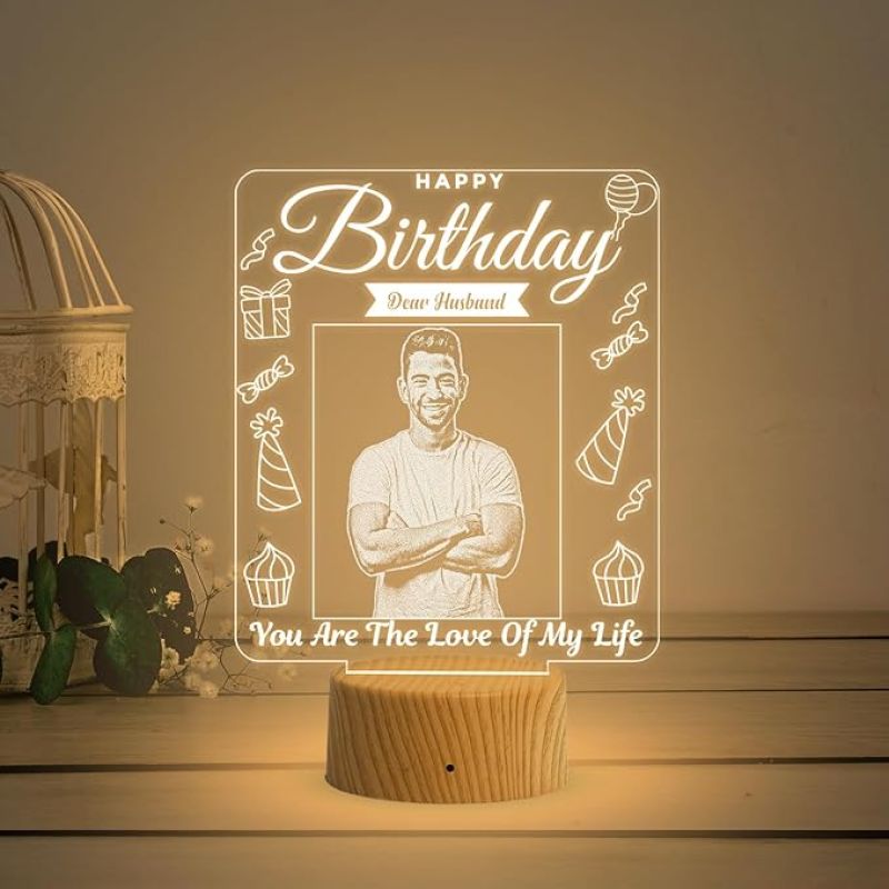 Dear Husband Happy Birthday Night Lamp with Warm White Light Customized Photo Birthday Gift for Husband