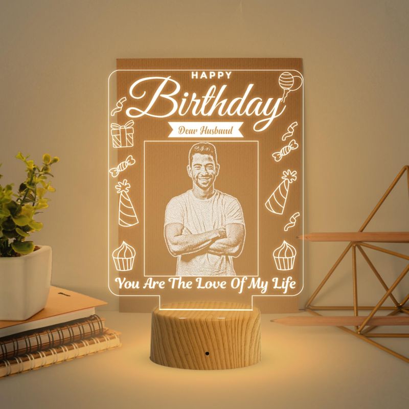 Dear Husband Happy Birthday Night Lamp with Warm White Light Customized Photo Birthday Gift for Husband