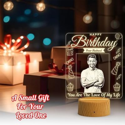 Dear Husband Happy Birthday Night Lamp with Warm White Light Customized Photo Birthday Gift for Husband