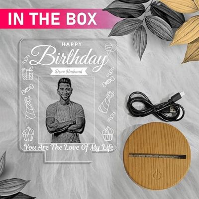 Dear Husband Happy Birthday Night Lamp with Warm White Light Customized Photo Birthday Gift for Husband