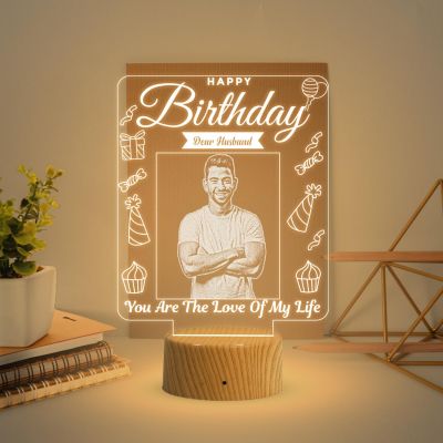 Dear Husband Happy Birthday Night Lamp with Warm White Light Customized Photo Birthday Gift for Husband