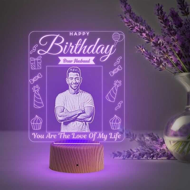 Dear Husband Happy Birthday Night Lamp with Multicolored Light Customized Photo Birthday Gift for Husband