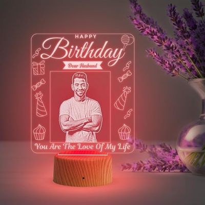 Dear Husband Happy Birthday Night Lamp with Multicolored Light Customized Photo Birthday Gift for Husband