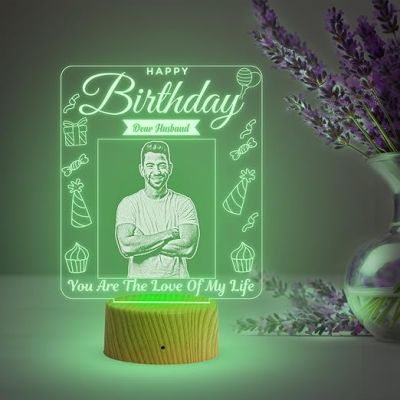 Dear Husband Happy Birthday Night Lamp with Multicolored Light Customized Photo Birthday Gift for Husband