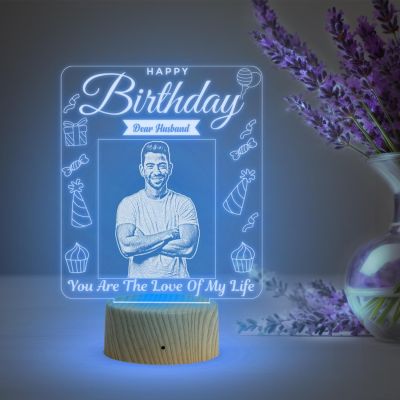 Dear Husband Happy Birthday Night Lamp with Multicolored Light Customized Photo Birthday Gift for Husband