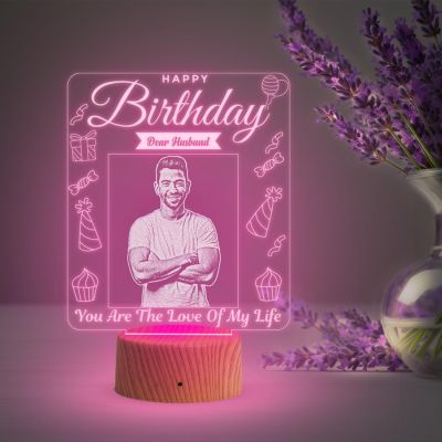 Dear Husband Happy Birthday Night Lamp with Multicolored Light Customized Photo Birthday Gift for Husband