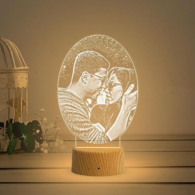 Couple Photo Night Lamp with Warm White Light Anniversary Gift for Wife & Husband, Gift for Birthday, Wedding, Couple Room Decor Lamp