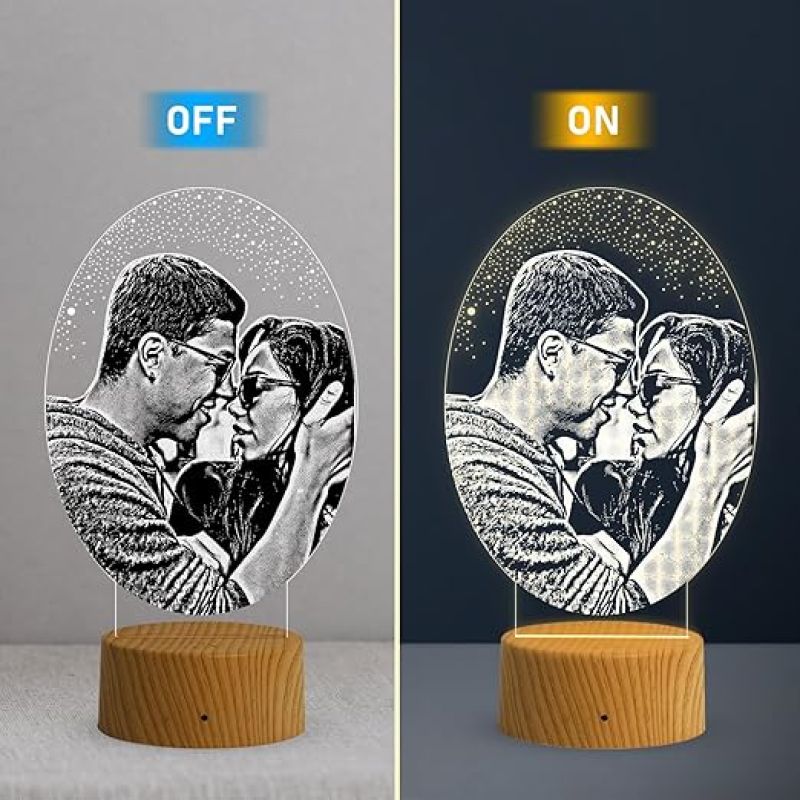 Couple Photo Night Lamp with Warm White Light Anniversary Gift for Wife & Husband, Gift for Birthday, Wedding, Couple Room Decor Lamp