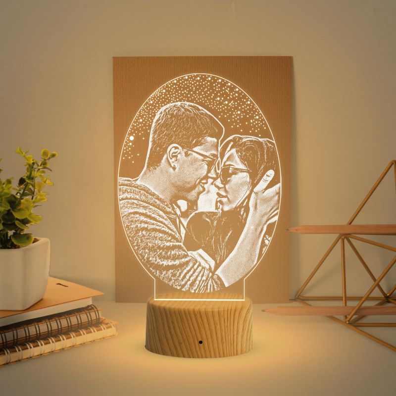 Couple Photo Night Lamp with Warm White Light Anniversary Gift for Wife & Husband, Gift for Birthday, Wedding, Couple Room Decor Lamp