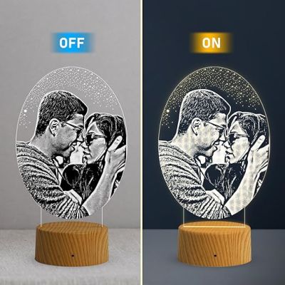 Couple Photo Night Lamp with Warm White Light Anniversary Gift for Wife & Husband, Gift for Birthday, Wedding, Couple Room Decor Lamp