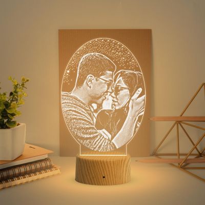 Couple Photo Night Lamp with Warm White Light Anniversary Gift for Wife & Husband, Gift for Birthday, Wedding, Couple Room Decor Lamp