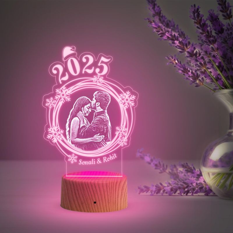 2025 Couple Photo Night Lamp with Multicolored Light Customized Photo & Name Memorable Gift for Wife & Husband, Gift for Birthday, Wedding, Anniversary