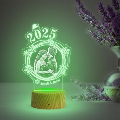 2025 Couple Photo Night Lamp with Multicolored Light Customized Photo & Name Memorable Gift for Wife & Husband, Gift for Birthday, Wedding, Anniversary