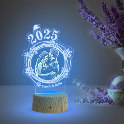 2025 Couple Photo Night Lamp with Multicolored Light Customized Photo & Name Memorable Gift for Wife & Husband, Gift for Birthday, Wedding, Anniversary