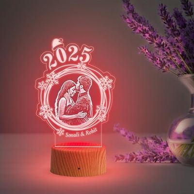 2025 Couple Photo Night Lamp with Multicolored Light Customized Photo & Name Memorable Gift for Wife & Husband, Gift for Birthday, Wedding, Anniversary