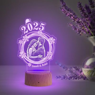 2025 Couple Photo Night Lamp with Multicolored Light Customized Photo & Name Memorable Gift for Wife & Husband, Gift for Birthday, Wedding, Anniversary