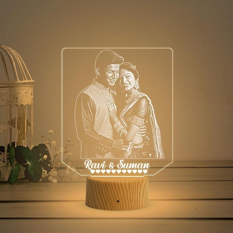 Couple Photo Night Lamp with Warm White Light Customized Photo & Name Gift for Wife & Husband, Gift for Birthday, Wedding, Anniversary, Engagement