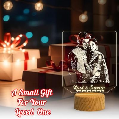 Couple Photo Night Lamp with Warm White Light Customized Photo & Name Gift for Wife & Husband, Gift for Birthday, Wedding, Anniversary, Engagement