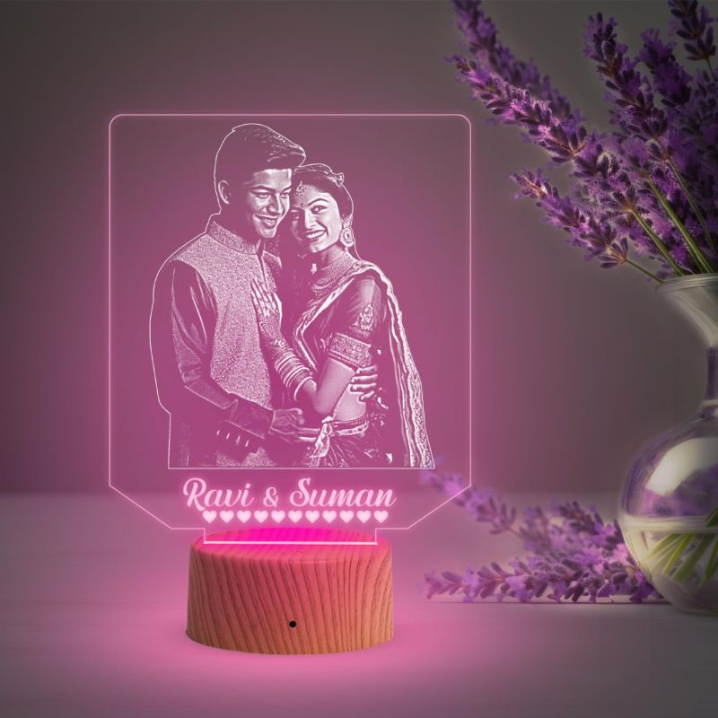 Couple Photo Night Lamp with Multicolored Light Customized Photo & Name Gift for Wife & Husband, Gift for Birthday, Wedding, Anniversary, Engagement