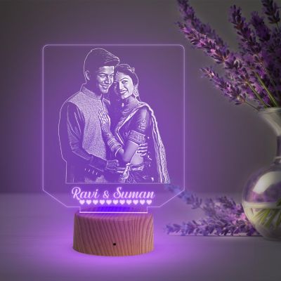 Couple Photo Night Lamp with Multicolored Light Customized Photo & Name Gift for Wife & Husband, Gift for Birthday, Wedding, Anniversary, Engagement