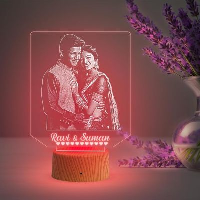 Couple Photo Night Lamp with Multicolored Light Customized Photo & Name Gift for Wife & Husband, Gift for Birthday, Wedding, Anniversary, Engagement