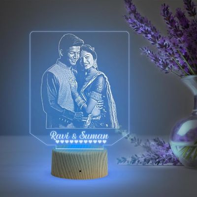 Couple Photo Night Lamp with Multicolored Light Customized Photo & Name Gift for Wife & Husband, Gift for Birthday, Wedding, Anniversary, Engagement
