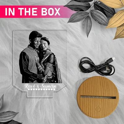 Couple Photo Night Lamp with Multicolored Light Customized Photo & Name Gift for Wife & Husband, Gift for Birthday, Wedding, Anniversary, Engagement