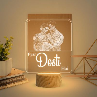 Couple Photo Night Lamp with Warm White Light Customized Photo & Pyar Dosti Hai Frane Gift for Wife & Husband, Gift for Birthday, Wedding, Anniversary, Engagement