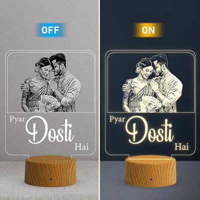 Couple Photo Night Lamp with Warm White Light Customized Photo & Pyar Dosti Hai Frane Gift for Wife & Husband, Gift for Birthday, Wedding, Anniversary, Engagement
