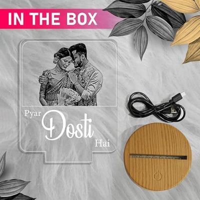 Couple Photo Night Lamp with Warm White Light Customized Photo & Pyar Dosti Hai Frane Gift for Wife & Husband, Gift for Birthday, Wedding, Anniversary, Engagement