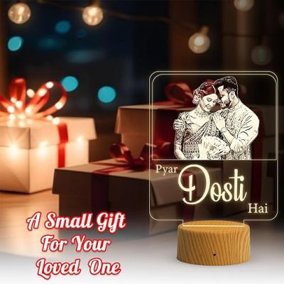 Couple Photo Night Lamp with Warm White Light Customized Photo & Pyar Dosti Hai Frane Gift for Wife & Husband, Gift for Birthday, Wedding, Anniversary, Engagement