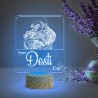 Couple Photo Night Lamp with Multicolored Light Customized Photo & Pyar Dosti Hai Frane Gift for Wife & Husband, Gift for Birthday, Wedding, Anniversary, Engagement