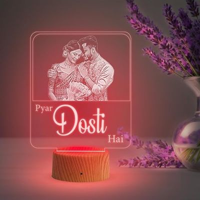 Couple Photo Night Lamp with Multicolored Light Customized Photo & Pyar Dosti Hai Frane Gift for Wife & Husband, Gift for Birthday, Wedding, Anniversary, Engagement