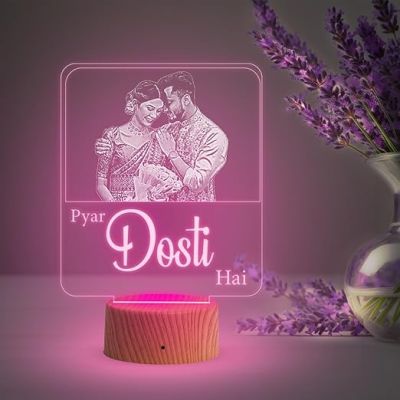 Couple Photo Night Lamp with Multicolored Light Customized Photo & Pyar Dosti Hai Frane Gift for Wife & Husband, Gift for Birthday, Wedding, Anniversary, Engagement
