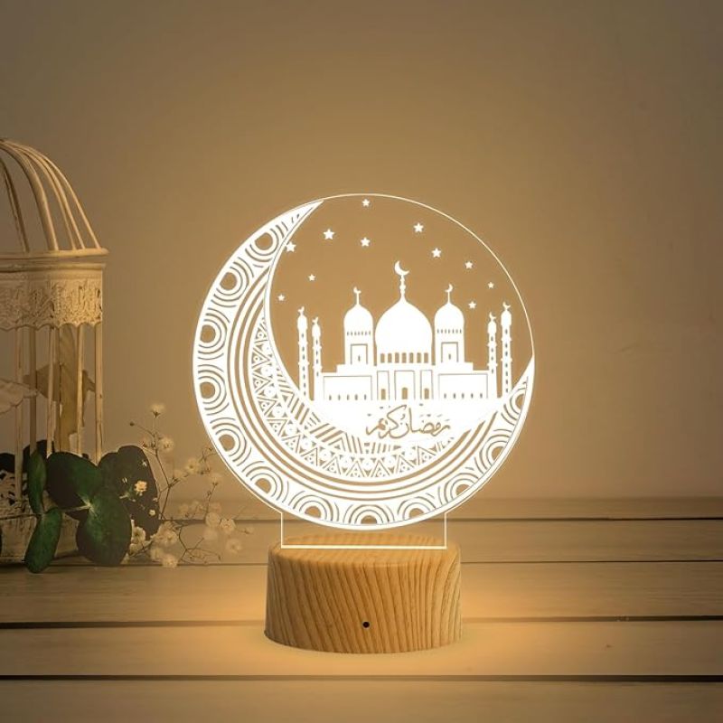 3D Illusion Taj Mahal Islamic Night Lamp with Warm White Light Gift for Family Friend Relative Gift for Eid Mubarak